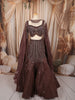Chocolate Brown Heavy Sequins and Silver Beads Embroidered Design Net Mermaid Bridal Lehenga with Matching Choker Dupatta