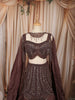 Chocolate Brown Heavy Sequins and Silver Beads Embroidered Design Net Mermaid Bridal Lehenga with Matching Choker Dupatta