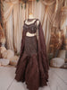 Chocolate Brown Heavy Sequins and Silver Beads Embroidered Design Net Mermaid Bridal Lehenga with Matching Choker Dupatta
