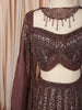 Chocolate Brown Heavy Sequins and Silver Beads Embroidered Design Net Mermaid Bridal Lehenga with Matching Choker Dupatta