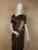 Chocolate Brown Striped Woven Design Pure Kanchipuram Silk Saree with Zari Border