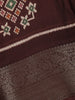 Chocolate Maroon Geometric Ikat Patterned Cotton Saree - Diadem