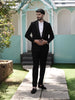 Classic Black Abstract Beads Embroidered Design Polynosic Wedding Men's Suit with Unstitched Pant Material and Wide Shawl Lapel