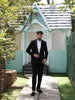 Classic Black Abstract Beads Embroidered Design Polynosic Wedding Men's Suit with Unstitched Pant Material and Wide Shawl Lapel