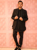 Classic Black Abstract Embroidered Design Jacquard Men's Sherwani with Matching Pant