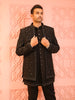 Classic Black Abstract Embroidered Design Jacquard Men's Sherwani with Matching Pant