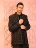 Classic Black Abstract Embroidered Design Jacquard Men's Sherwani with Matching Pant