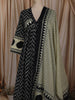 Classic Black Abstract Printed Design Cotton Anarkali Salwar Suit with Dupatta