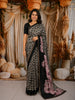 Classic Black Abstract Printed Design Semi Silk Fancy Saree with Floral Border