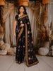 Classic Black with Multicolor Floral Printed Design Semi Silk Festive Saree with Zari Border