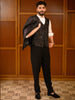 Classic Black Abstract Sequins Embellished Design Viscose Men's Suit with Unstitched Pant