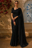 Classic Black Abstract Stone Embellished Design Satin Party Wear Saree with Stone Work Border