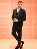 Classic Black Abstract Wavy-Line Beads Embroidered Design Velvet Men's Wedding Suit with Matching Pant