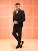 Classic Black Abstract Wavy-Line Beads Embroidered Design Velvet Men's Wedding Suit with Matching Pant