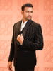 Classic Black Abstract Wavy-Line Beads Embroidered Design Velvet Men's Wedding Suit with Matching Pant