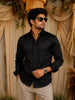 Classic Black Abstract Woven Design Pure Cotton Party Wear Full Sleeve Men Shirt