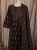 Classic Black Ajrakh Printed Design Cotton Anarkali Salwar Suit with Dupatta