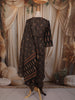 Classic Black Ajrakh Printed Design Cotton Anarkali Salwar Suit with Dupatta
