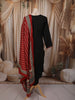 Classic Black Ajrakh Printed Design Cotton Straight Cut Salwar Suit with Contrast Dupatta