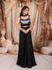 Classic Black Blue and Silver Ombre Beads Embroidered Design Georgette Indo Western Palazzo Suit with Matching Choker Dupatta