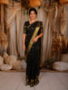 Classic Black Checked Peacock Butta Woven Design Pure Kanchipuram Silk Saree with Contrast Zari Border