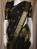 Classic Black Checked Peacock Butta Woven Design Pure Kanchipuram Silk Saree with Contrast Zari Border