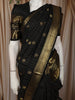 Classic Black Checked Peacock Butta Woven Design Pure Kanchipuram Silk Saree with Contrast Zari Border