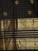 Classic Black Checked Peacock Butta Woven Design Pure Kanchipuram Silk Saree with Contrast Zari Border