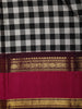 Classic Black Checked Woven Design Pure Kanchipuram Silk Saree with Contrast Double Zari Border