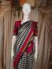 Classic Black Checked Woven Design Pure Kanchipuram Silk Saree with Contrast Double Zari Border