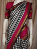 Classic Black Checked Woven Design Pure Kanchipuram Silk Saree with Contrast Double Zari Border