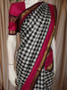 Classic Black Checked Woven Design Pure Kanchipuram Silk Saree with Contrast Double Zari Border