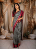 Classic Black Checked Woven Design Pure Kanchipuram Silk Saree with Contrast Double Zari Border