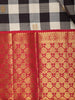 Classic Black Checked Woven Design Pure Kanchipuram Silk Saree with Contrast Zari Border