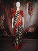 Classic Black Checked Woven Design Pure Kanchipuram Silk Saree with Contrast Zari Border