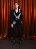 Classic Black Eagle Motif Beads Embroidered Design Brocade Men's Suit with Matching Waistcoat