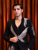 Classic Black Eagle Motif Beads Embroidered Design Brocade Men's Suit with Matching Waistcoat