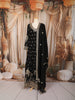 Classic Black Floral Palm Motif Sequins and Zardozi Embroidered Design Georgette Long Anarkali Gown with Matching Dupatta