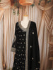 Classic Black Floral Palm Motif Sequins and Zardozi Embroidered Design Georgette Long Anarkali Gown with Matching Dupatta