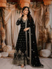 Classic Black Floral Palm Motif Sequins and Zardozi Embroidered Design Georgette Long Anarkali Gown with Matching Dupatta