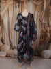 Classic Black Floral Printed Design Chiffon Anarkali Gown with Dupatta