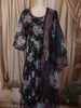 Classic Black Floral Printed Design Chiffon Anarkali Gown with Dupatta
