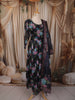 Classic Black Floral Printed Design Chiffon Anarkali Gown with Dupatta