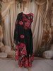 Classic Black Floral Printed Design Chiffon Anarkali Gown with Dupatta