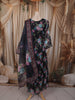 Classic Black Floral Printed Design Chiffon Anarkali Gown with Dupatta