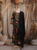 Classic Black Floral Printed Design Cotton Anarkali Salwar Suit with Dupatta