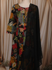 Classic Black Floral Printed Design Cotton Anarkali Salwar Suit with Dupatta