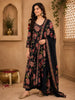 Classic Black Floral Printed Design Cotton Salwar Suit with Dupatta