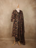Classic Black Floral Printed Design Cotton Salwar Suit with Dupatta