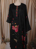 Classic Black Floral Printed Design Cotton Straight Cut Salwar Suit with Dupatta